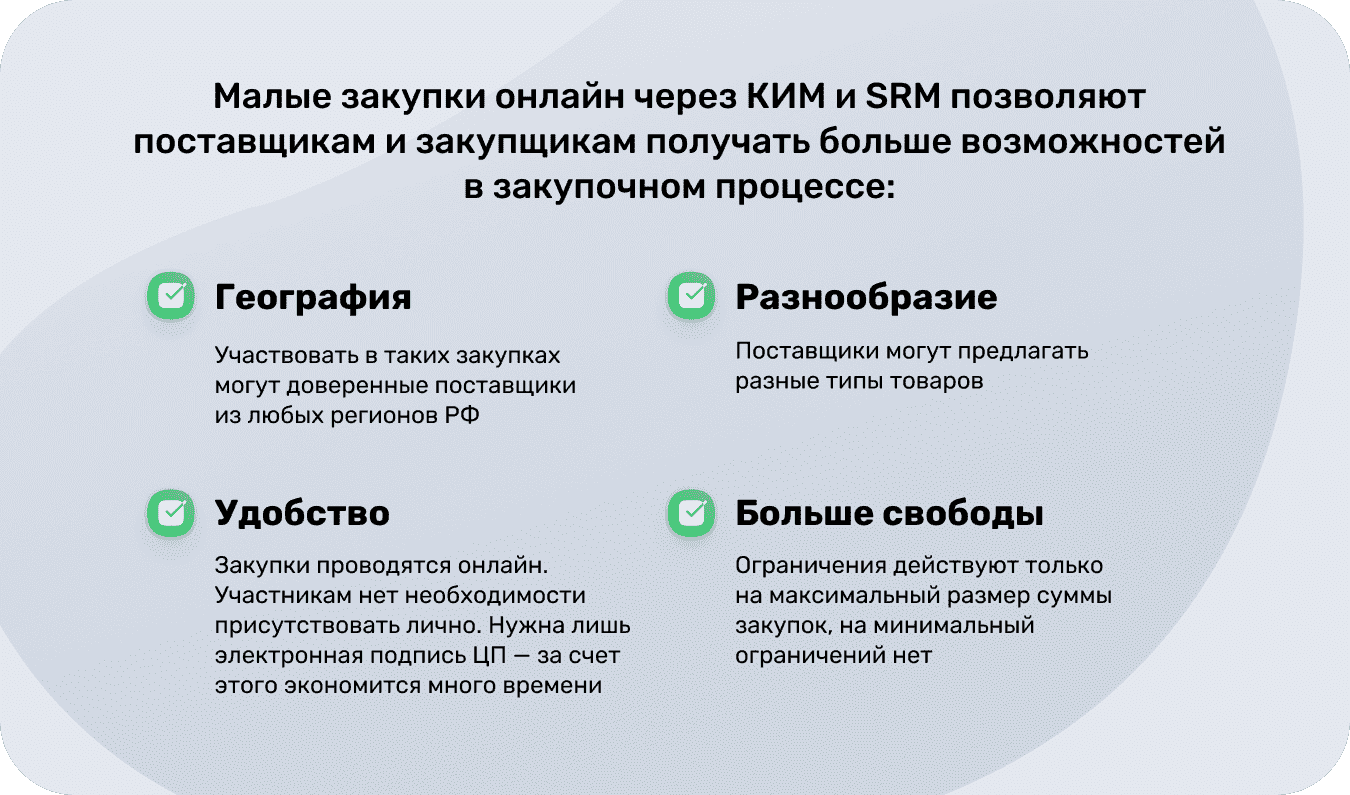 малые закупки онлайн через КИМ и SRM